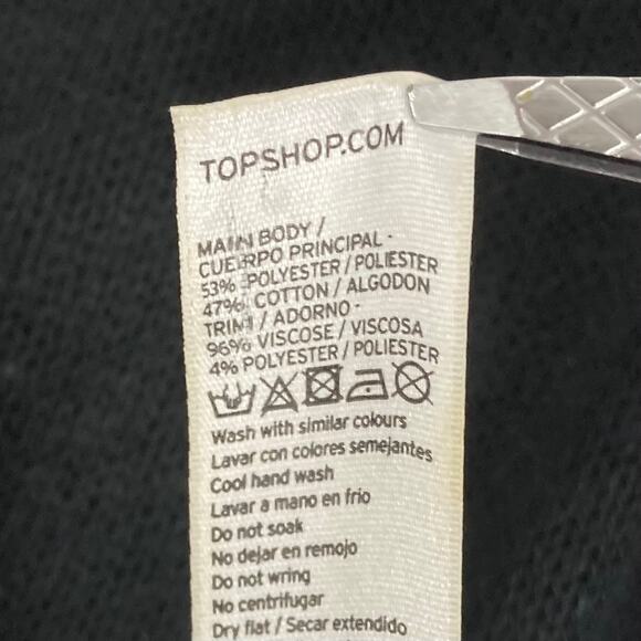 TOPSHOP Top US 8 Black Fringe/Tassels Hem&Long-Sleeve Crop Loose-Knit Cotton - Picture 8 of 11